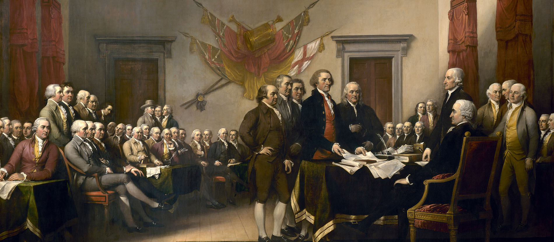 Die Unabhängigkeitserklärung wird dem Kontinentalkongress vorgelegt. Gemälde von John Trumbull (um 1816)