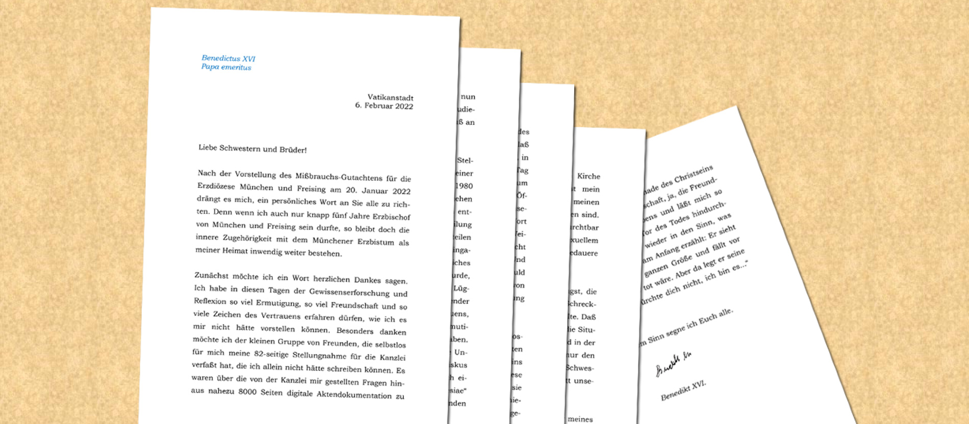 Der fünfseitige Brief des emeritierten Papstes mit seiner persönlichen Stellungnahme zum Missbrauchsgutachten