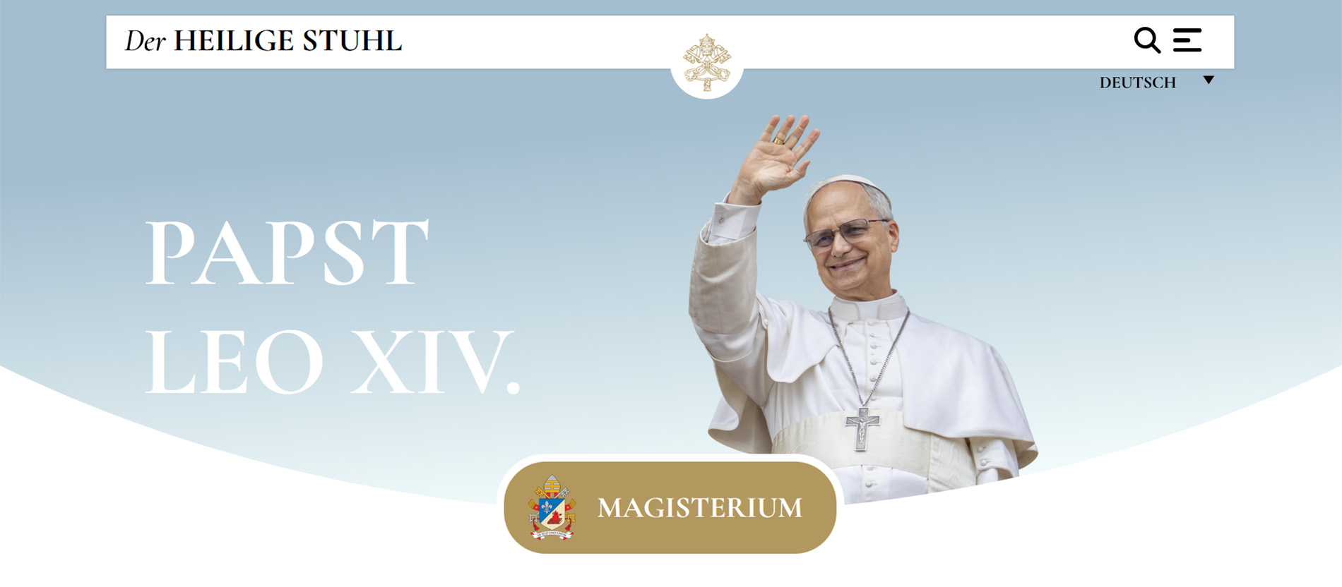 Screenshot der neugestalteten Vatikan-Webseite mit winkendem Papst Leo