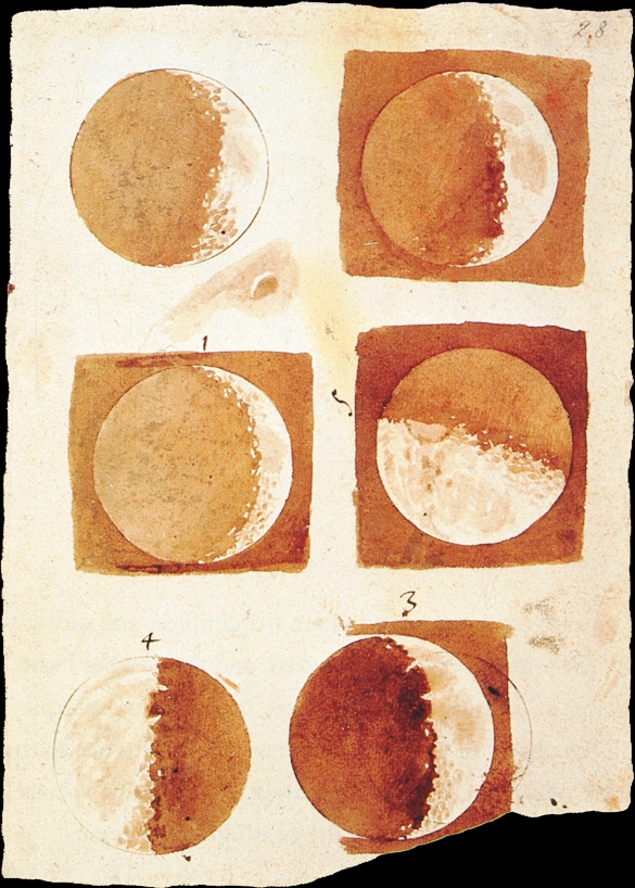 Zeichnung der Mondphasen von Galileo Galilei