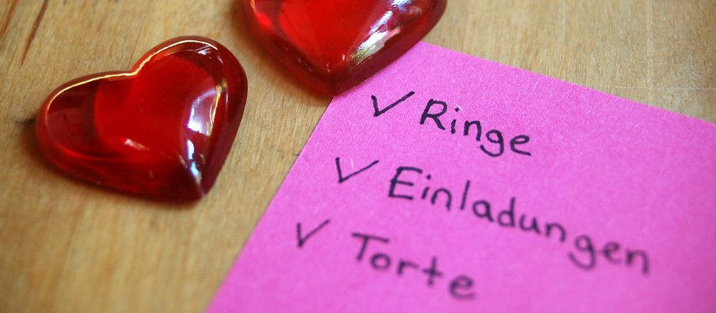 Eine kleine Checkliste für die Hochzeitsfeier.
