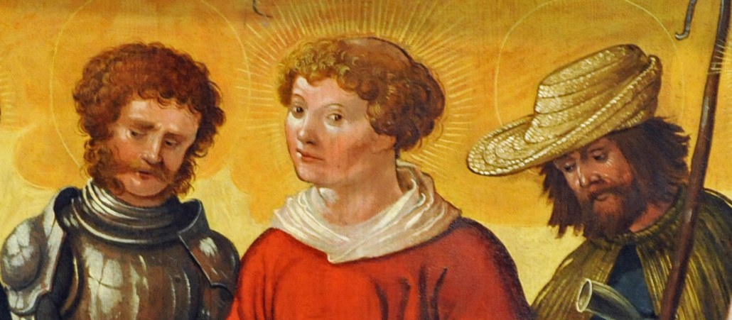 Der heilige Laurentius mit Florian (l.) und Wendelin (Oberrhein, um 1510/1520).