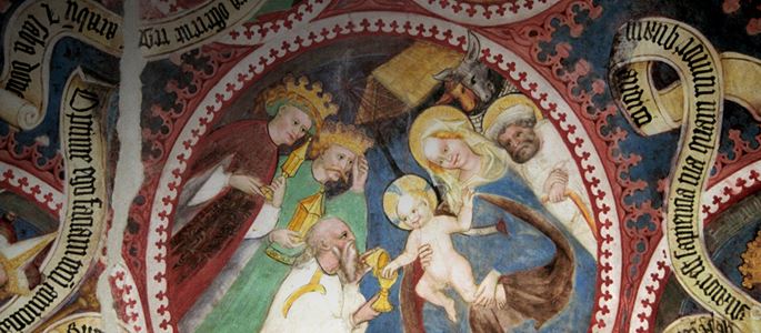 Darstellung der Heiligen Drei Könige in einer Kirche in Brixen, Südtirol.