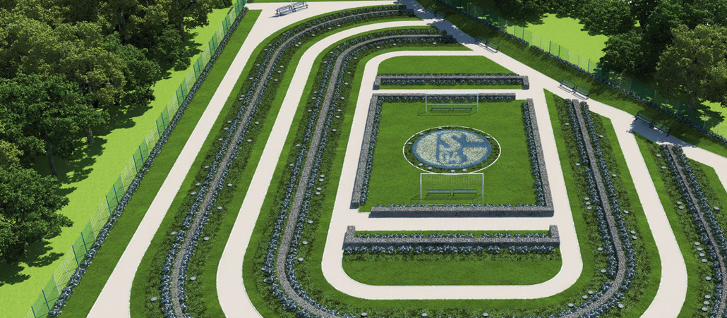 Ein Blick von oben auf den Schalke-Fan-Friedhof in Gelsenkirchen.