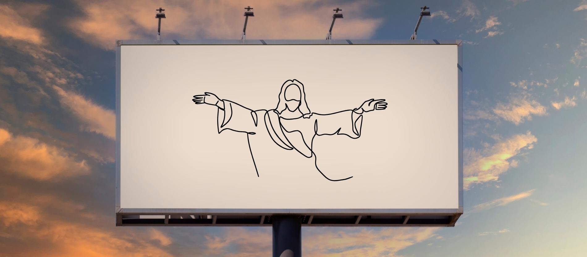 Jesus auf einer Werbetafel