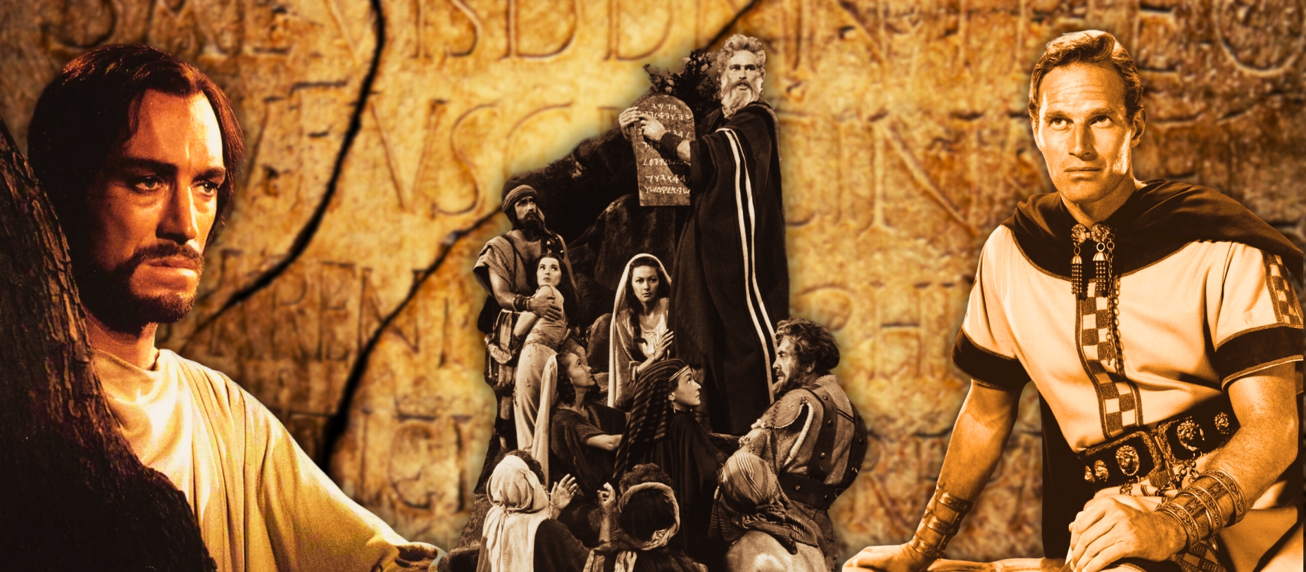 Max von Sydow als Jesus in "Die größte Geschichte aller Zeiten"; Charlton Heston als Moses in "Die zehn Gebote"; Charlton Heston als Ben Hur in "Ben Hur"