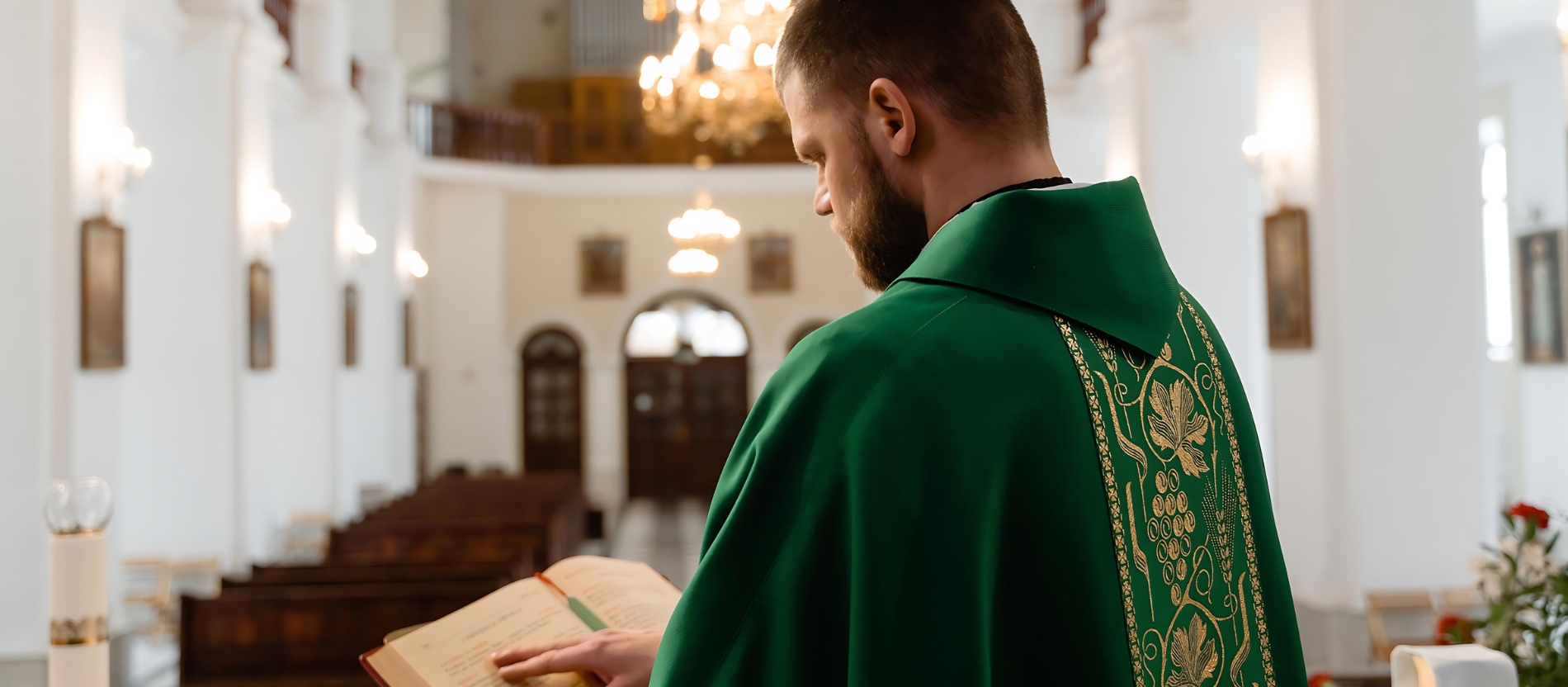 Ein Priester steht am Altar