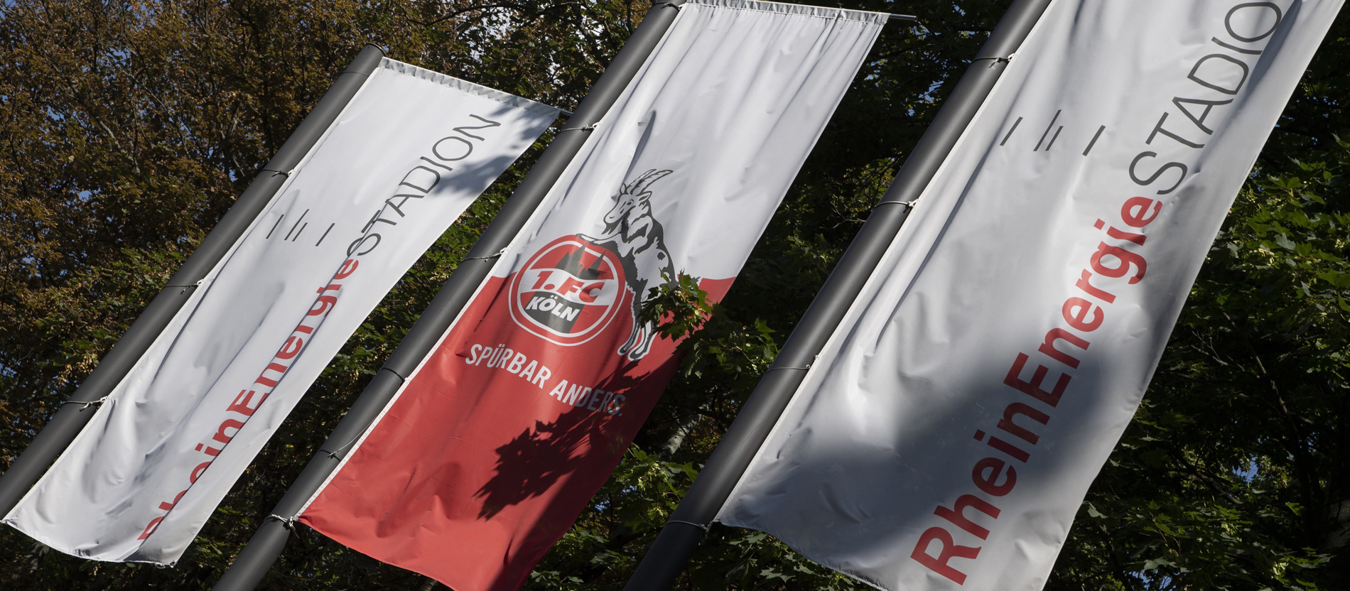 Die Fahne des FC Koeln weht im Wind