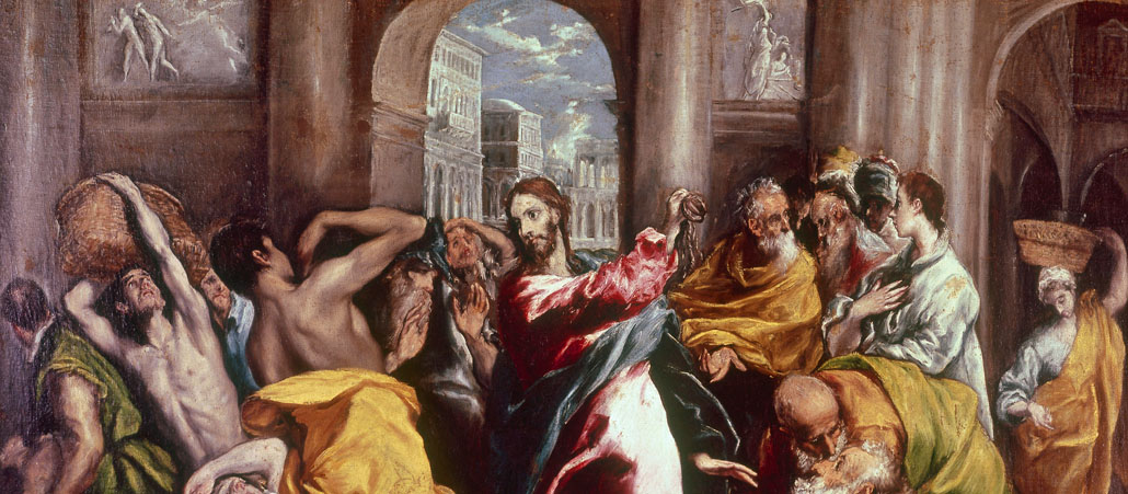 Jesus vertreibt die Händler aus dem Tempel (Ausschnitt aus einem Gemälde von El Greco, 1541-1614).