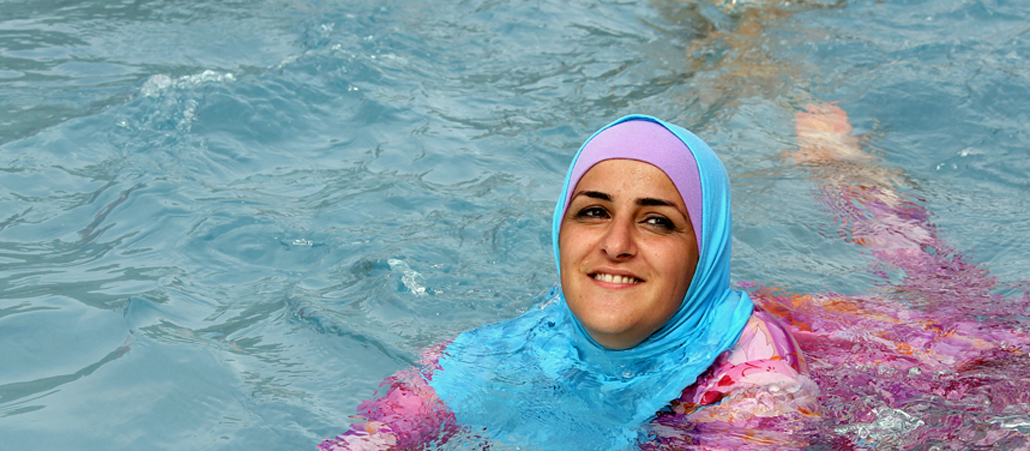 Der Burkini (auch Burqini oder Bodykini[1]) ist ein zweiteiliger Schwimmanzug für muslimische Frauen. Er ist aus Elastan gefertigt, hat eine integrierte Kopfbedeckung und erfüllt religiöse Anforderungen an Kleidung für muslimische Frauen.