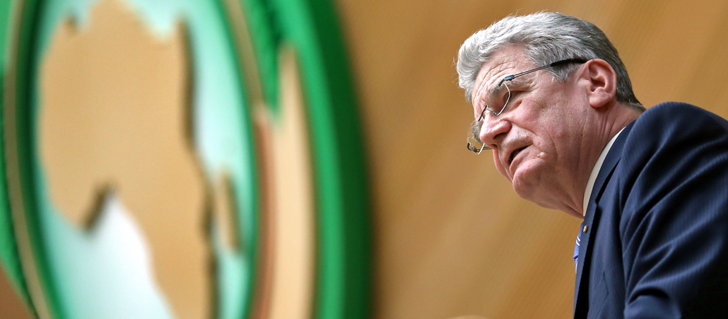 Bundespräsident Joachim Gauck spricht am 18.03.2013 in Addis Abeba in Äthiopien vor der Afrikanischen Union.