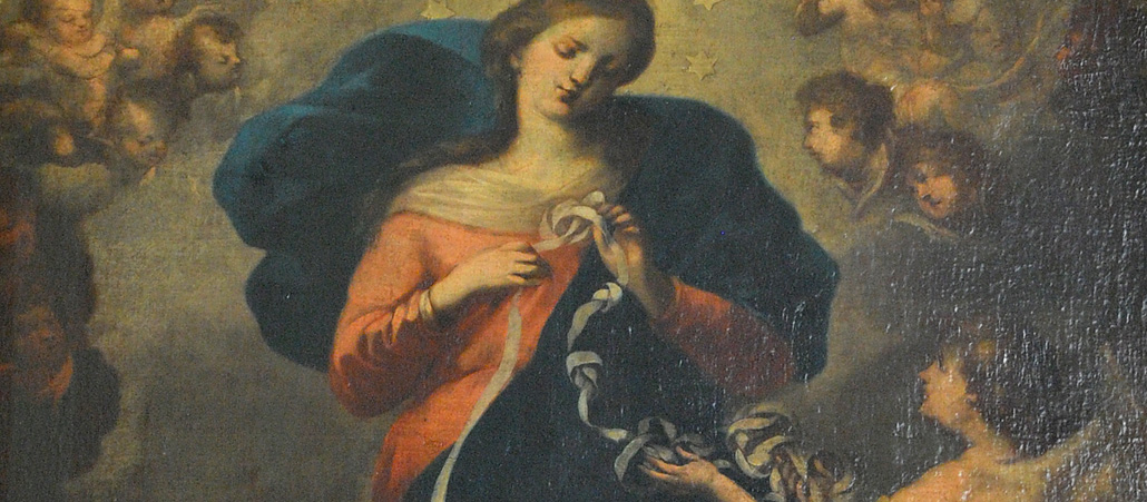 Gemälde von Maria mit einem Band in der Hand