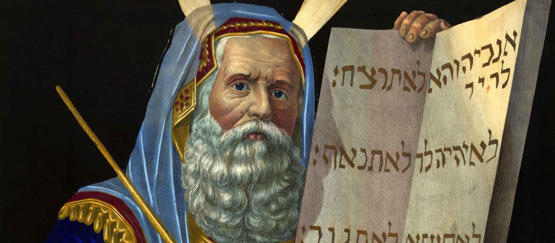 Brustbild von Moses Brustbild, nach rechts gewandt, haelt eine Tafel mit den zehn Geboten