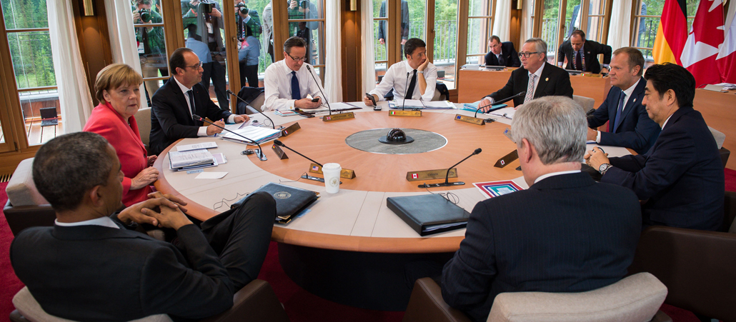 Die Teilnehmer des G7-Gipfels 2015 in Elmau.