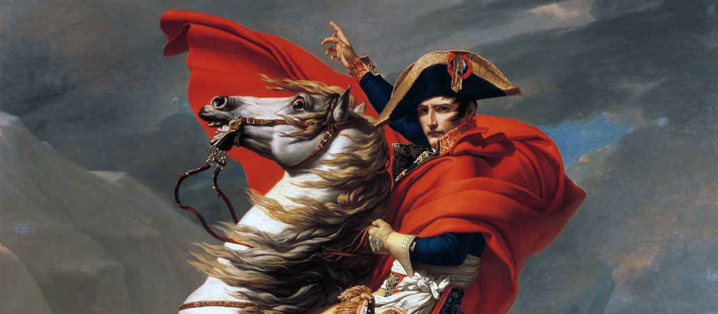 Detail des berühmten Gemäldes "Bonaparte beim Überschreiten der Alpen am Großen Sankt Bernhard" von Jacques-Louis David.