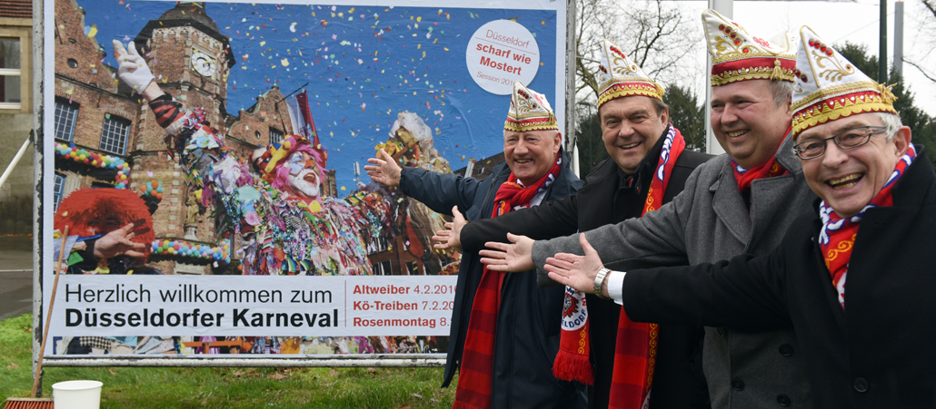 Die Mitglieder des Comitee Düsseldorfer Karneval laden zum Straßenkarneval 2016 ein.