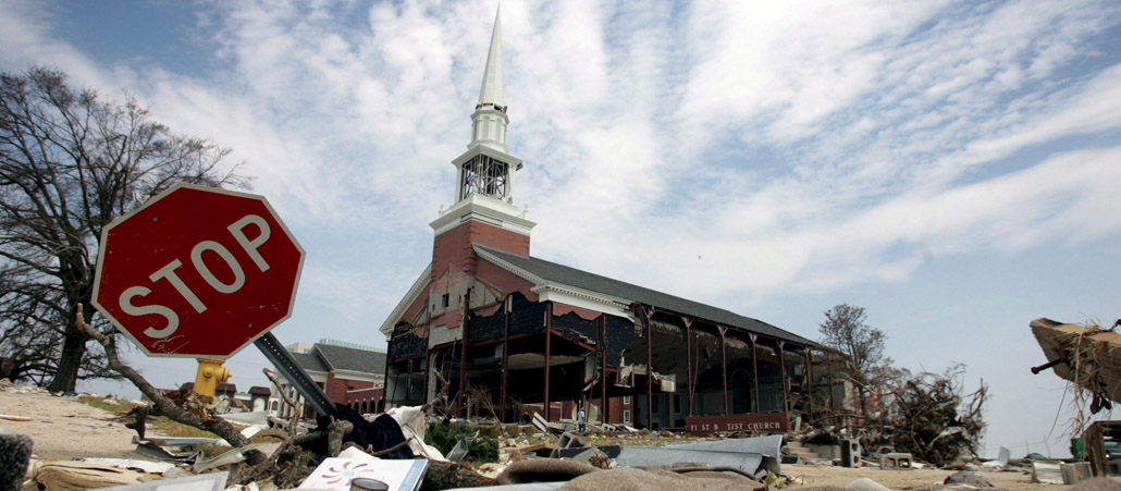 Zerstörte Kirche nach Hurrikan Katrina