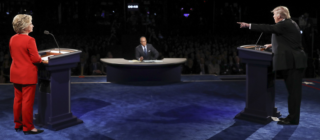 Die Kandidaten für das US-Präsidententamt, Hillary Clinton und Donald Trump, bei einer Fernsehdebatte im September 2016.