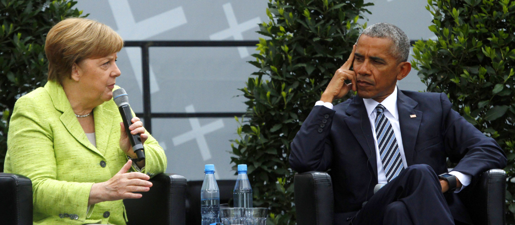 Bundeskanzlerin Angela Merkel und Ex-US-Präsident Barack Obama beim Evangelischen Kirchentag in Berlin.