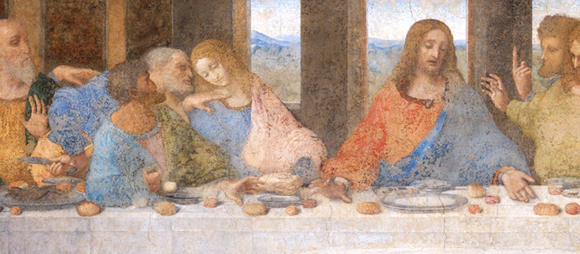 Bildmitte des letzten Abendmahls von Leonardo da Vinci.