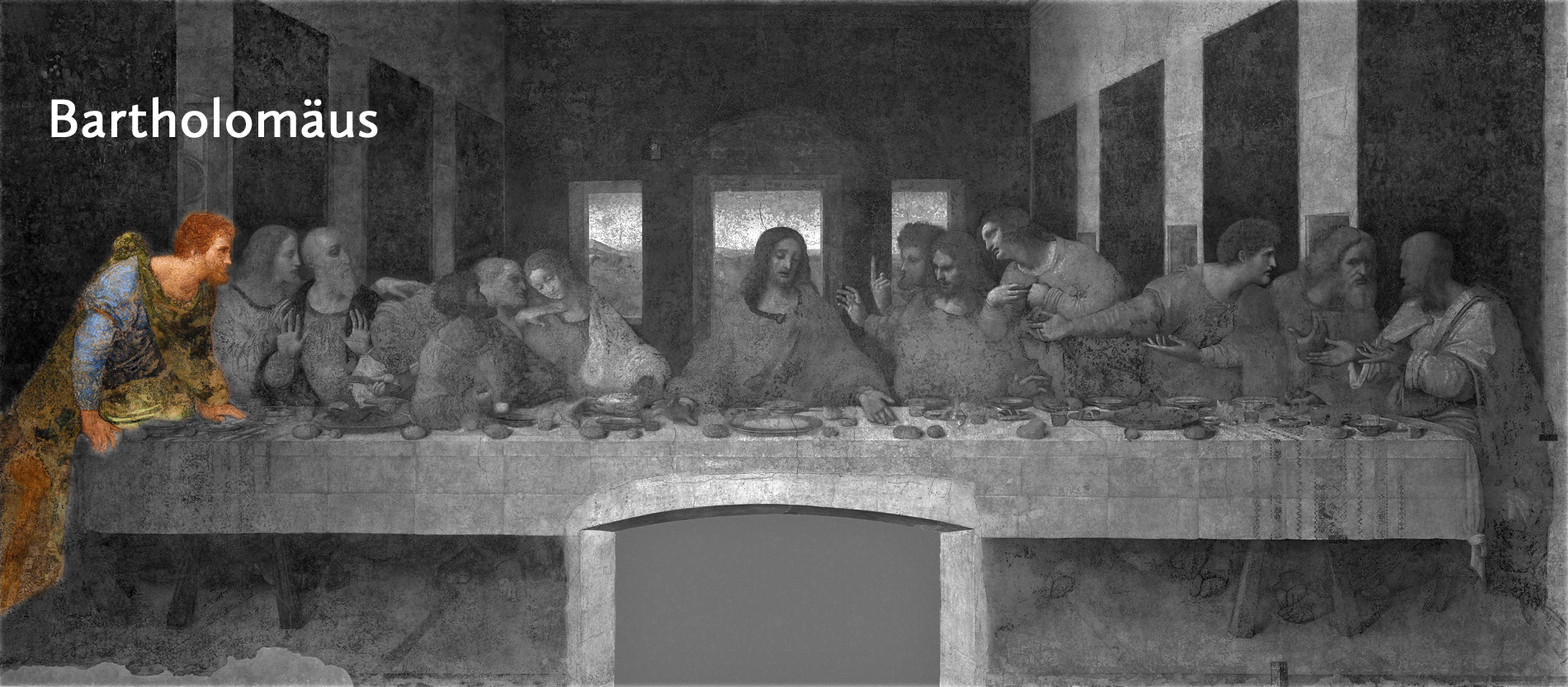 Das weltberühmte Gemälde des letzten Abendmahls von Leonardo da Vinci: Bartholomäus.