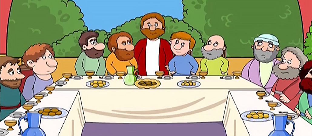 Am Gründonnerstag saß Jesus mit seinen besten Freunden beim Abendessen. Das nennen wir heute auch 