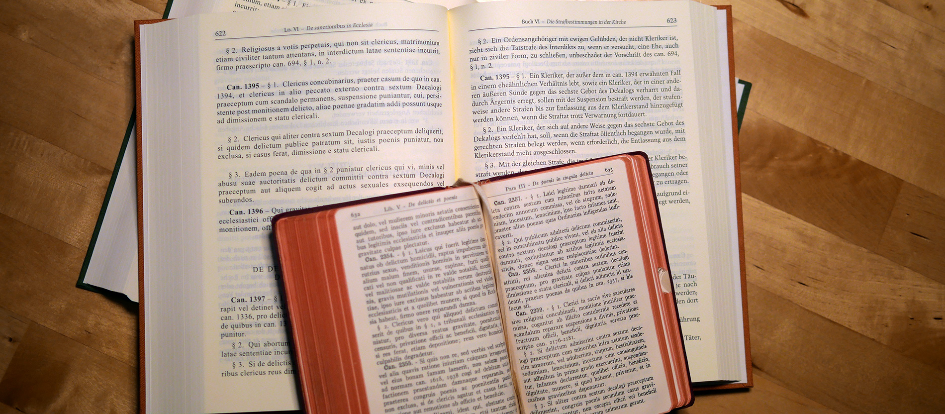 Drei Ausgaben des Codex Iuris Canonici zeigen die Verwendung des Verstoßes gegen das sechste Verbot