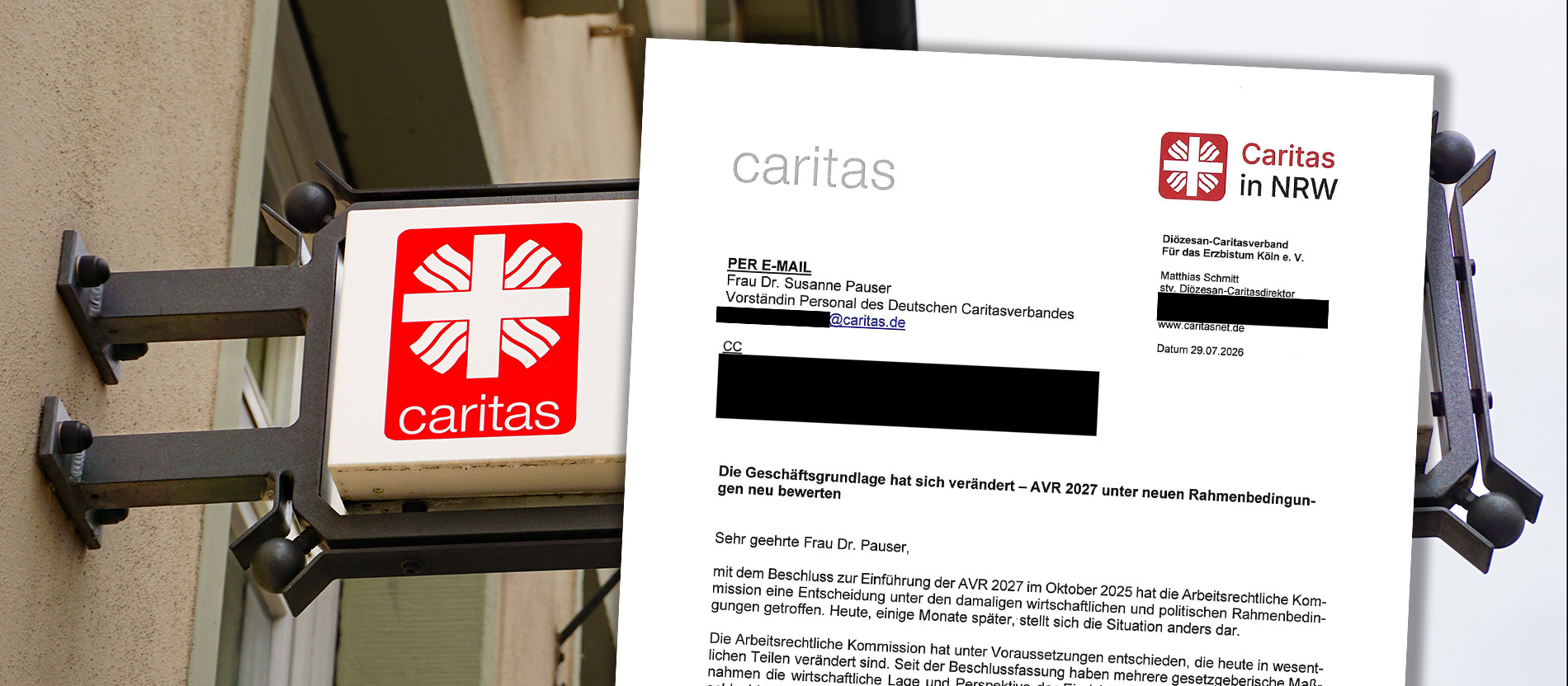 Brief der NRW-Caritasverbände an die Personalvorständin des Deutschen Caritasverbands