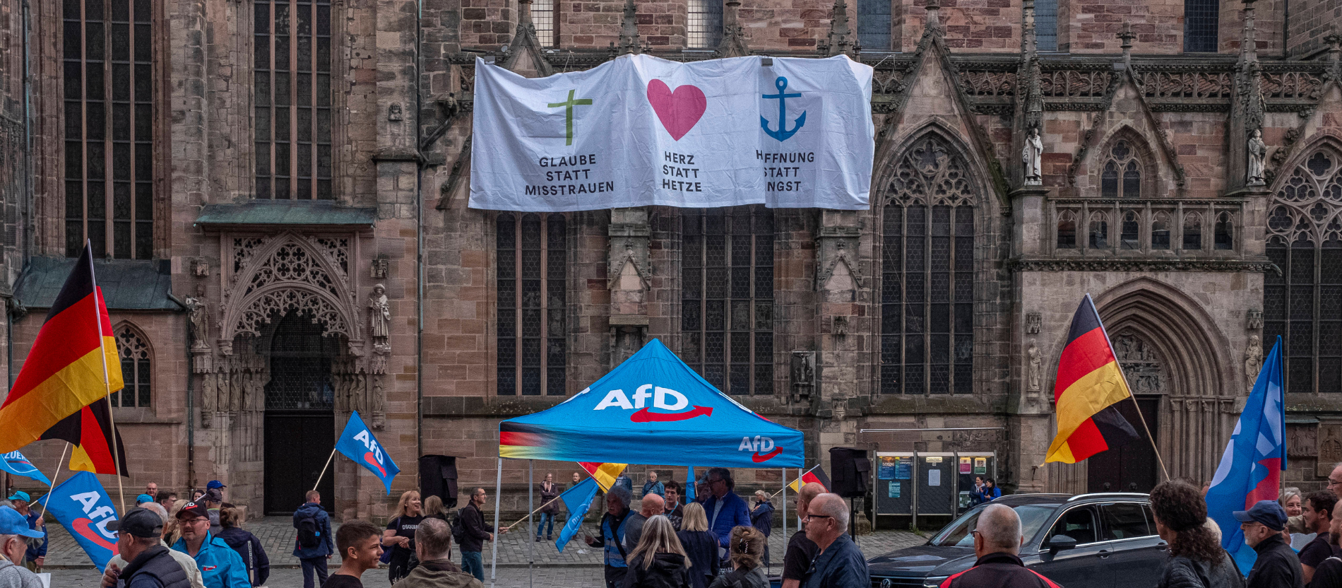 AfD Kundgebung an der Nürnberger Sebalduskirche 2023