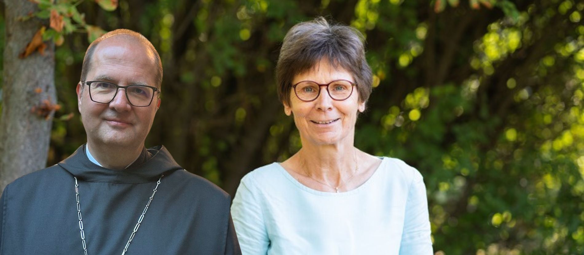 Porträtfotos von Abtprimas Jeremias Schröder OSB (l.) und Sr. Christine Rod MC.