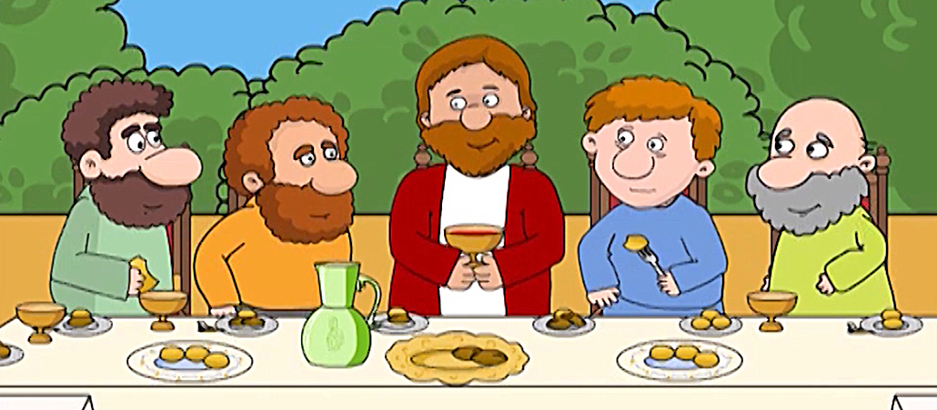 Jesus isst an Gründonnerstag zusammen mit seinen Aposteln.