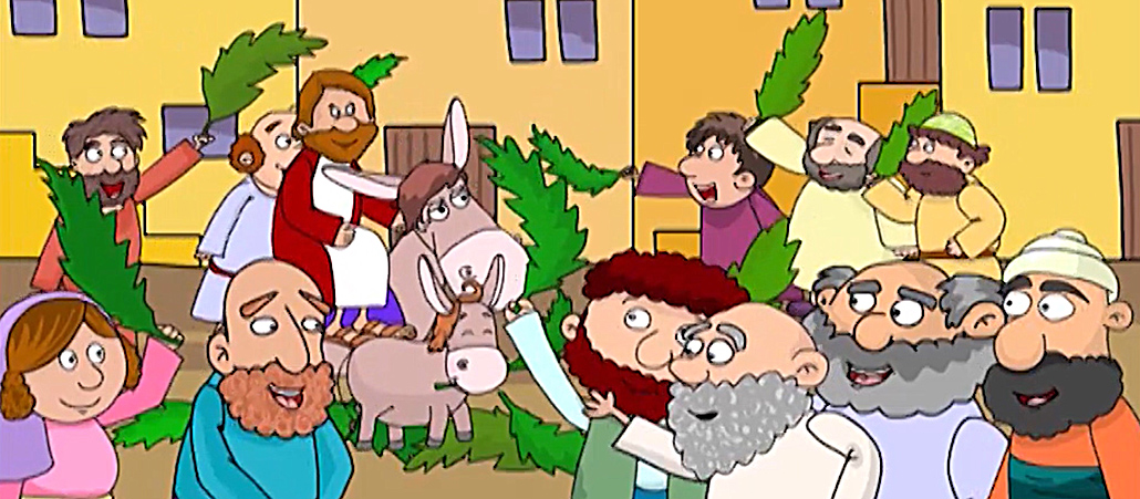 Jesus zieht an Palmsonntag in Jerusalem ein.