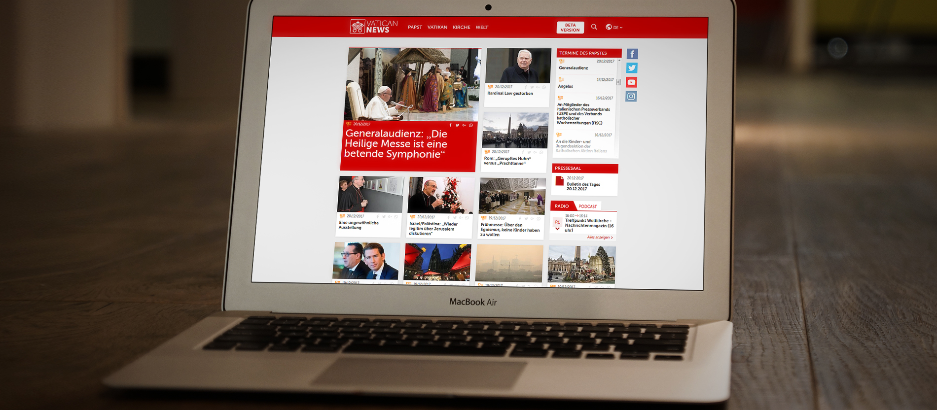 Screenshot einer Website des Vatikan.