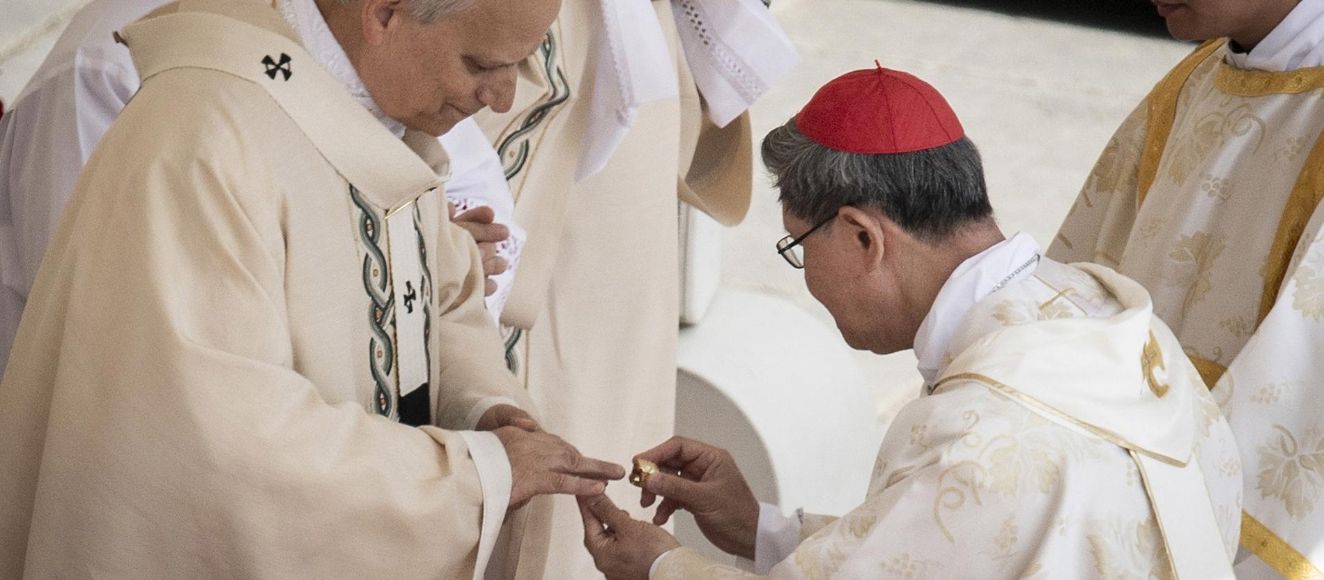 Papst Leo XIV. erhält den Fischerring von Kardinal Luis Antonio Gokin Tagle