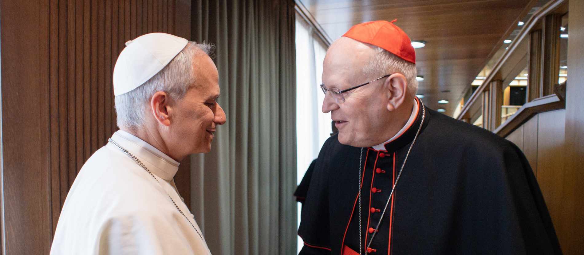Papst Leo XIV. spricht mit Kardinal Peter Erdö, Erzbischof von Esztergom-Budapest (Ungarn)