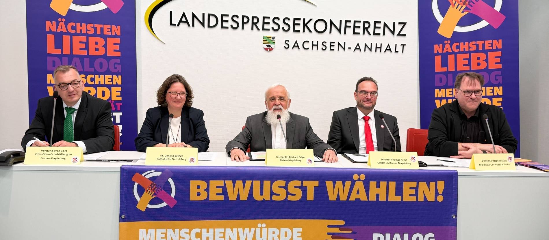 Vertreter des Bistums Magdeburg bei der Landespressekonferenz zur Kampagne "Bewusst wählen"