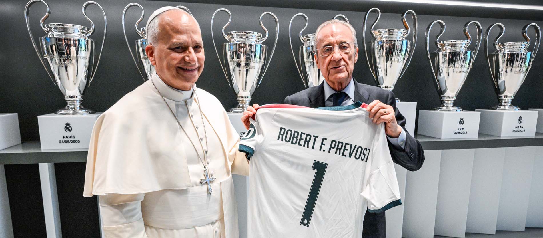 Papst Leo XIV. und Florentino Pérez, Präsident von Real Madrid.