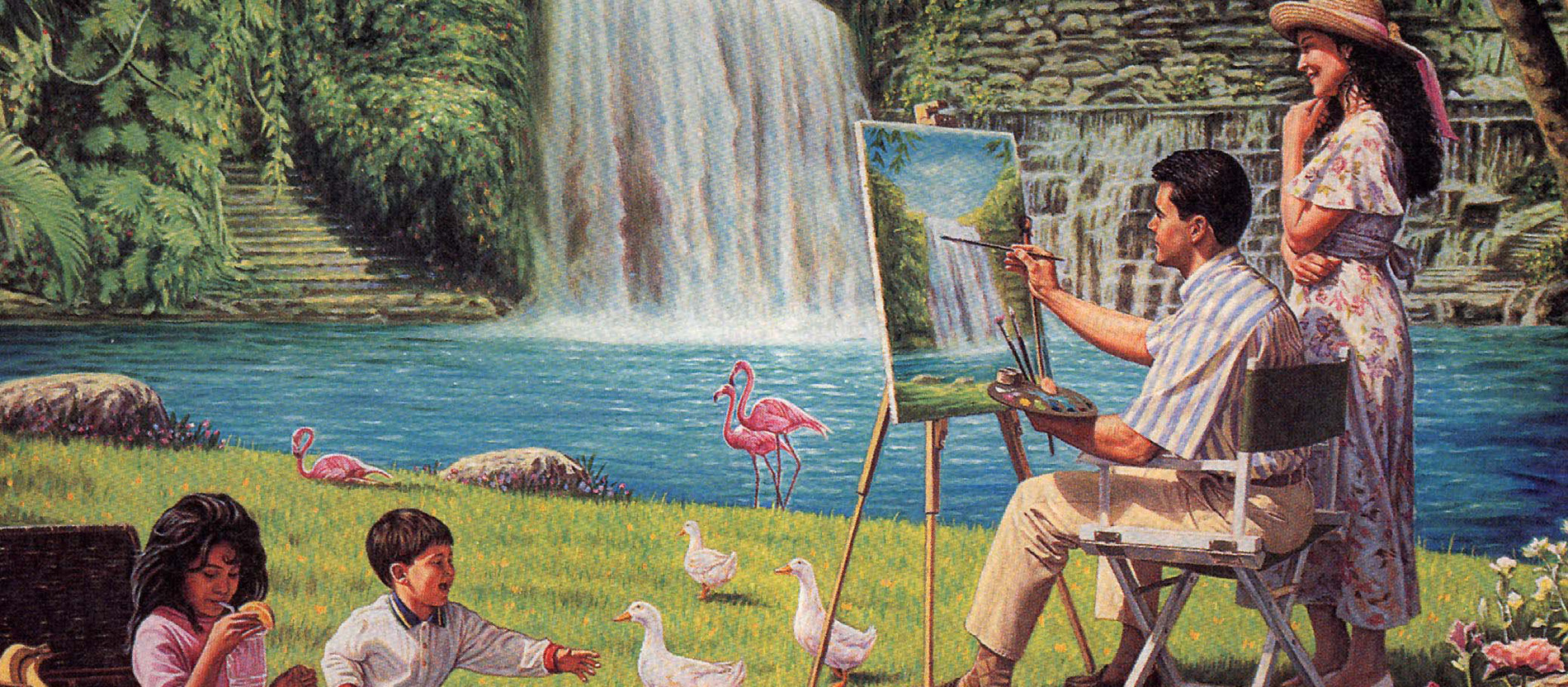 gemaltes Bild, vier Menschen im 