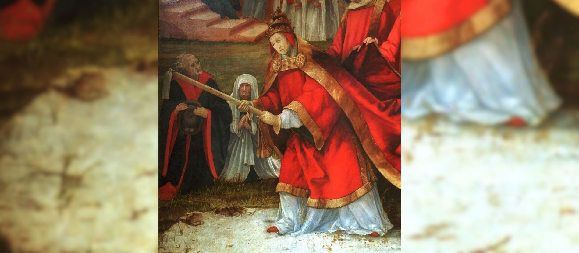 Gemälde mit Darstellung Papst Liberius im Schnee auf einem Hügel in Rom