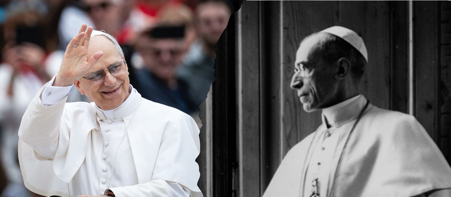 Eine Montage der Bilder von Papst Leo XIV. und Papst Pius XII.