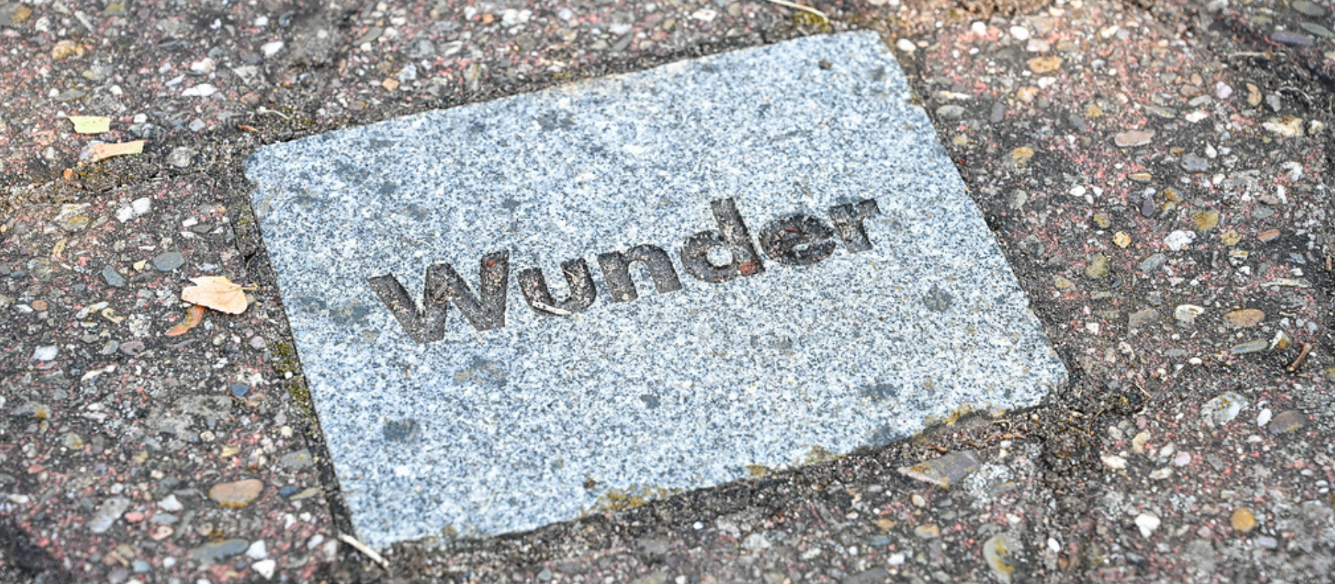 Ein Pflasterstein auf dem Boden, auf dem das Wort Wunder steht