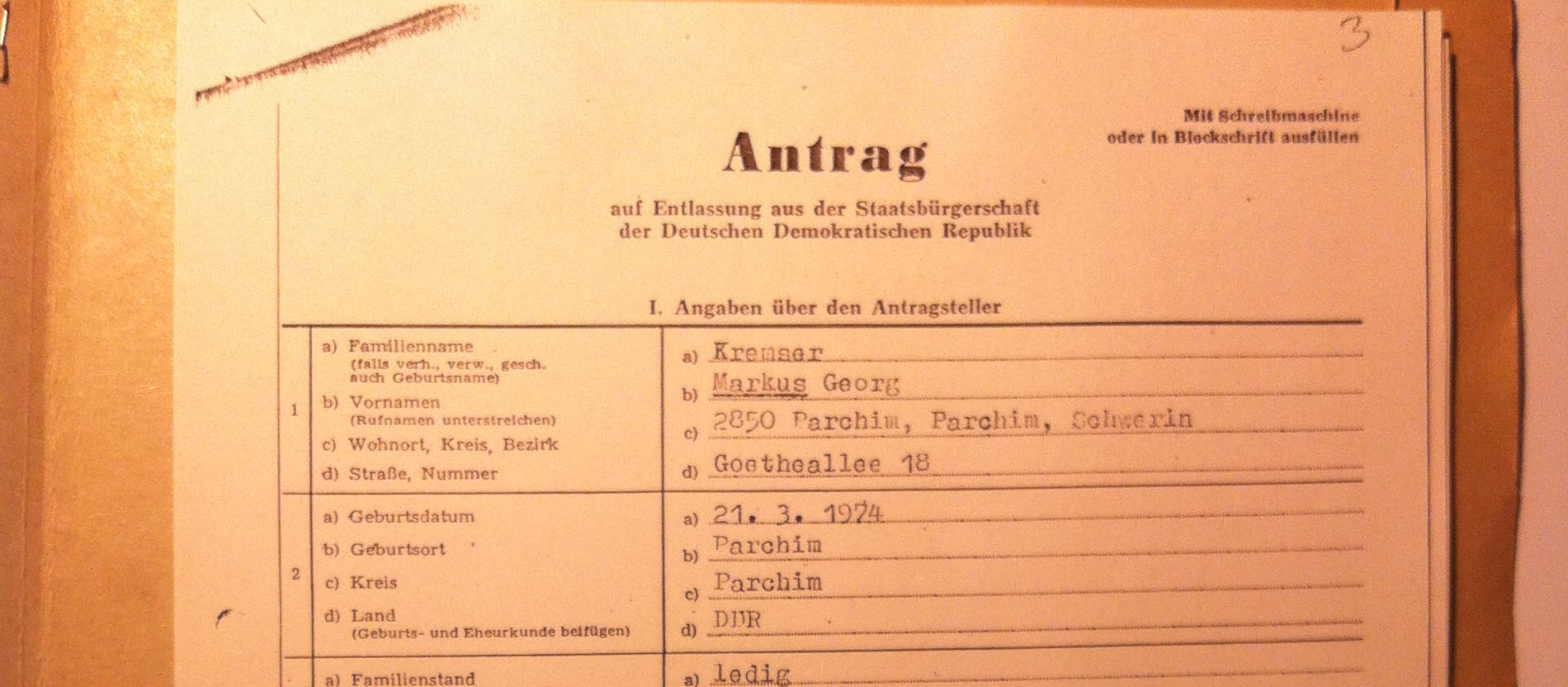 Antrag auf Entlassung aus der DDR-Staatsbürgerschaft