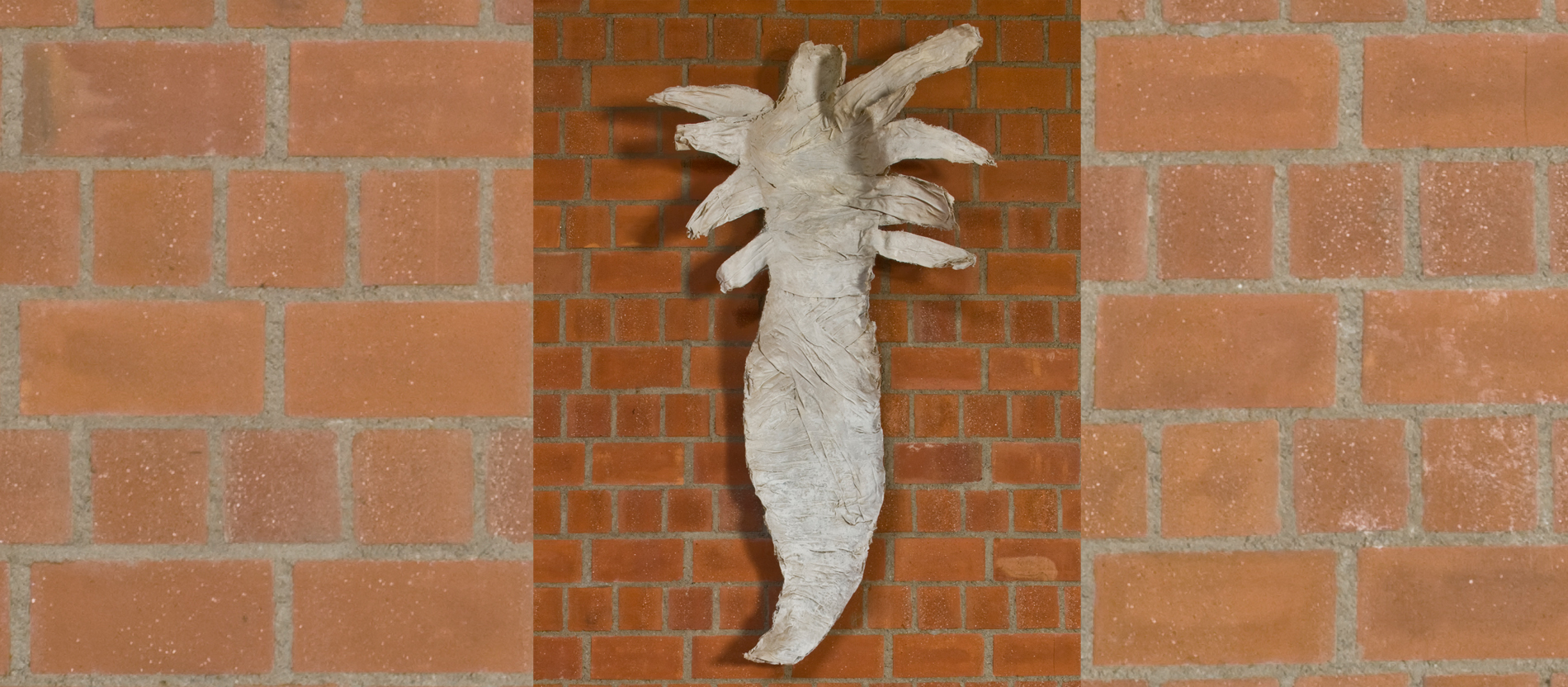 Das Kunstwerk von Maria Lehnen sieht aus wie ein flacher geplatzter Kokon.