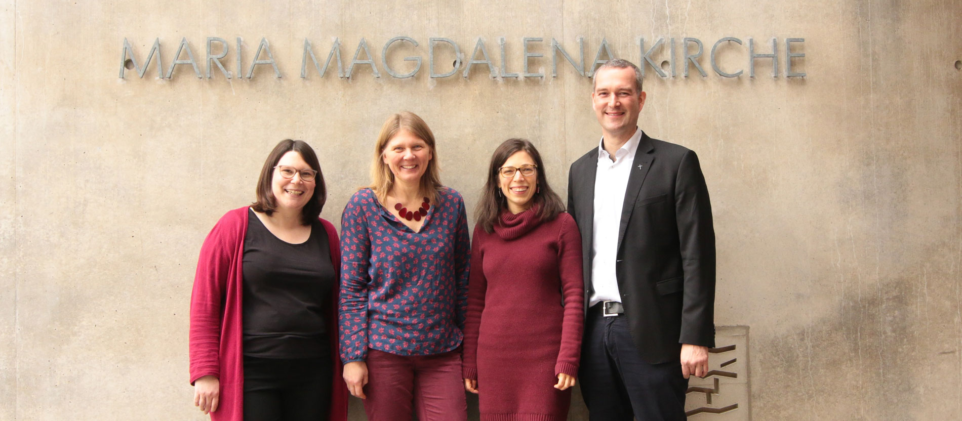 Das ökumenische Seelsorgeteam der Kirche im Rieselfeld: Pfarrerin Sarah-Louise Müller, Gemeindediakonin Sonja Klenk, Pastoralreferentin Sarah Weber, Pfarrer Siegfried Huber