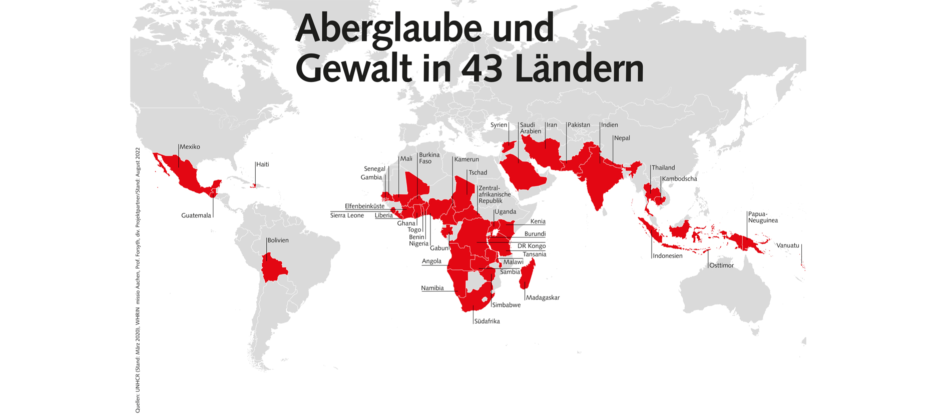 Die Weltkarte Hexenwahn 2022 in der Presseversion von missio