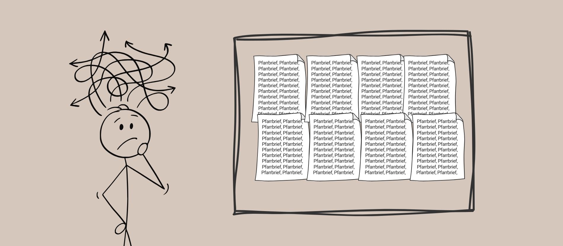 Strichmännchen verwirrt am Schaukasten