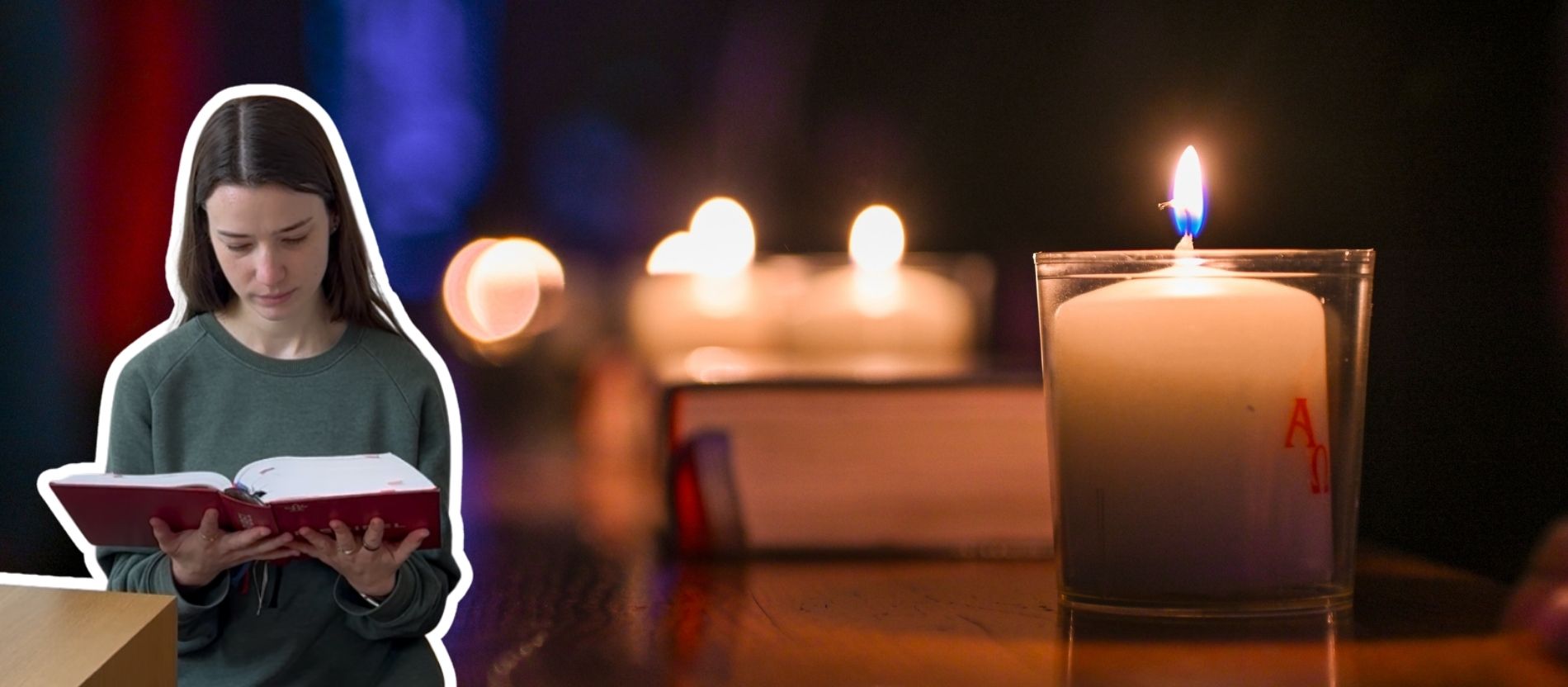 Fastenkolumne: Carina Adams liest Bibel, Osterkerze im Hintergrund