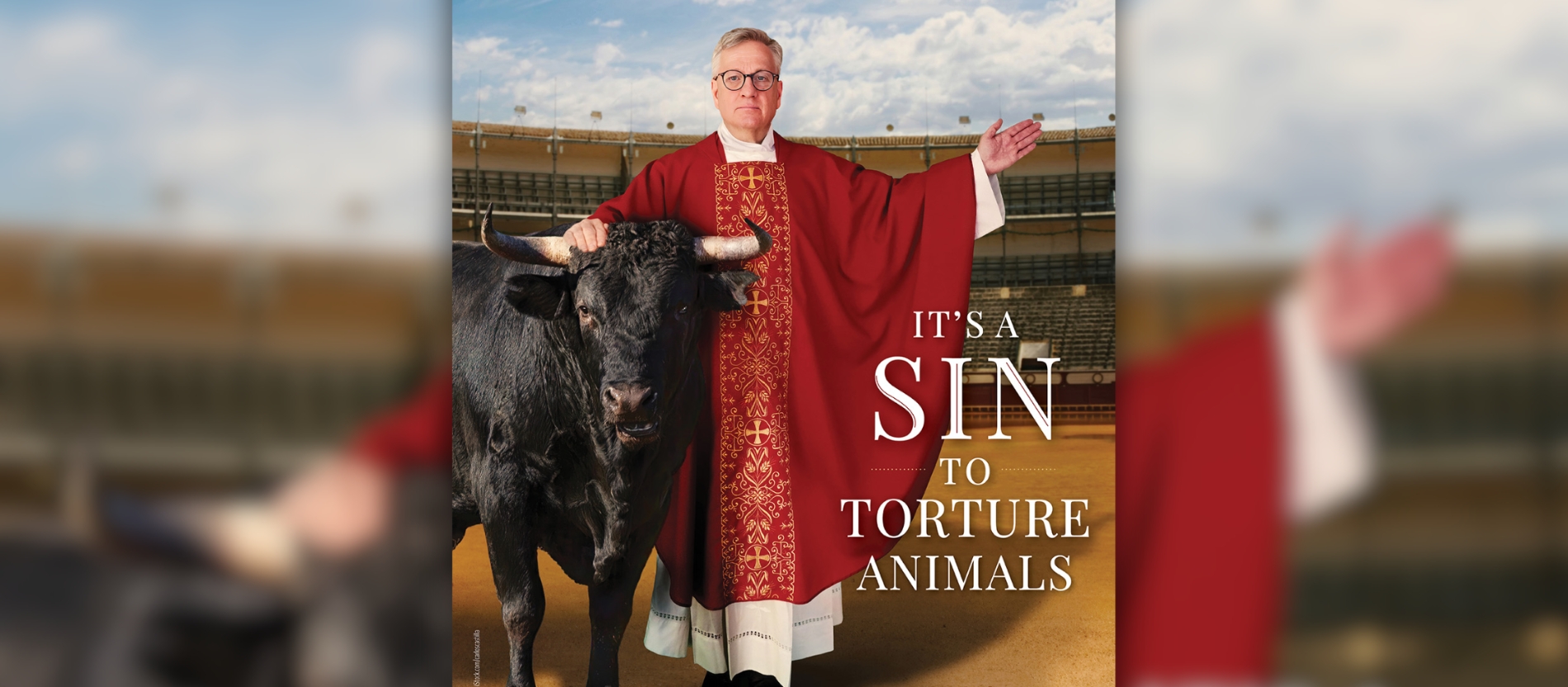 Der britische Priester Terry Martin in einer Kampagne gegen Stierkämpfe