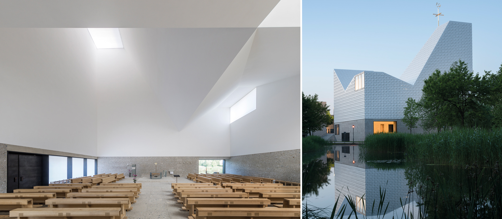 Blick ins schlichte Innere des Kirchenzentrums Poing