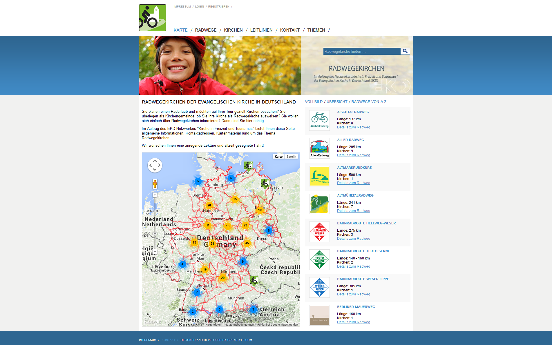 Screenshot der Seite www.radwegekirche.de